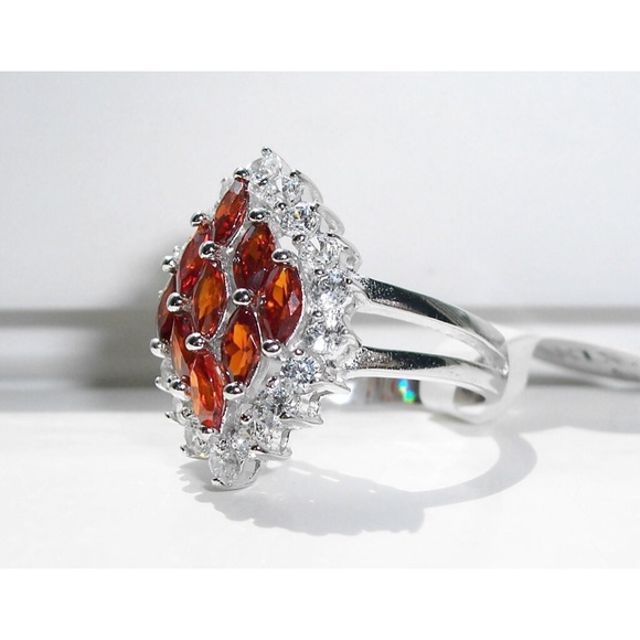 925 STERLING SILVER Simulated Garnet Cubic Zirconia Marquise Ring - Picture 2 of 16